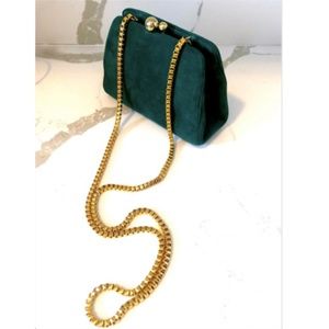 Judith Leiber Green Suede Thick Gold Chain Bag
